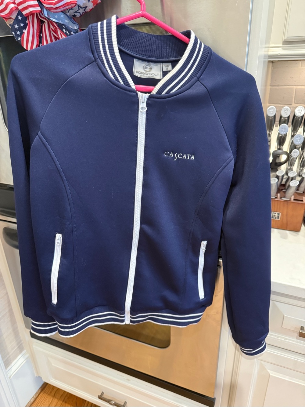 Foray Golf Cascata (logied) Zip Navy blue and white Jacket size Small